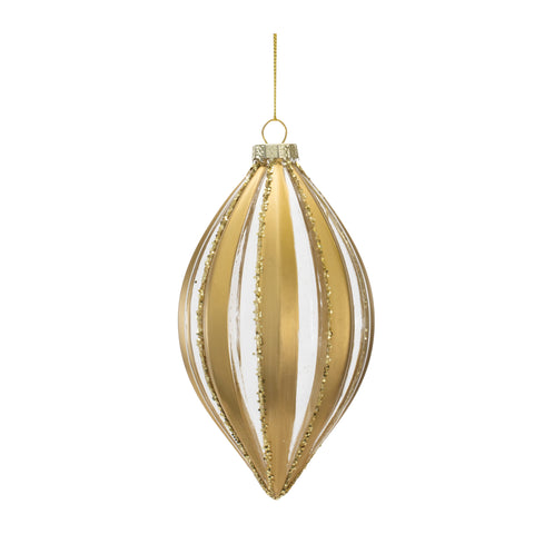 Glass Gold & White Striped Ornament, 4.5" (3 styles - sold individually)
