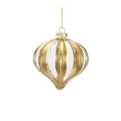 Glass Gold & White Striped Ornament, 4.5" (3 styles - sold individually)