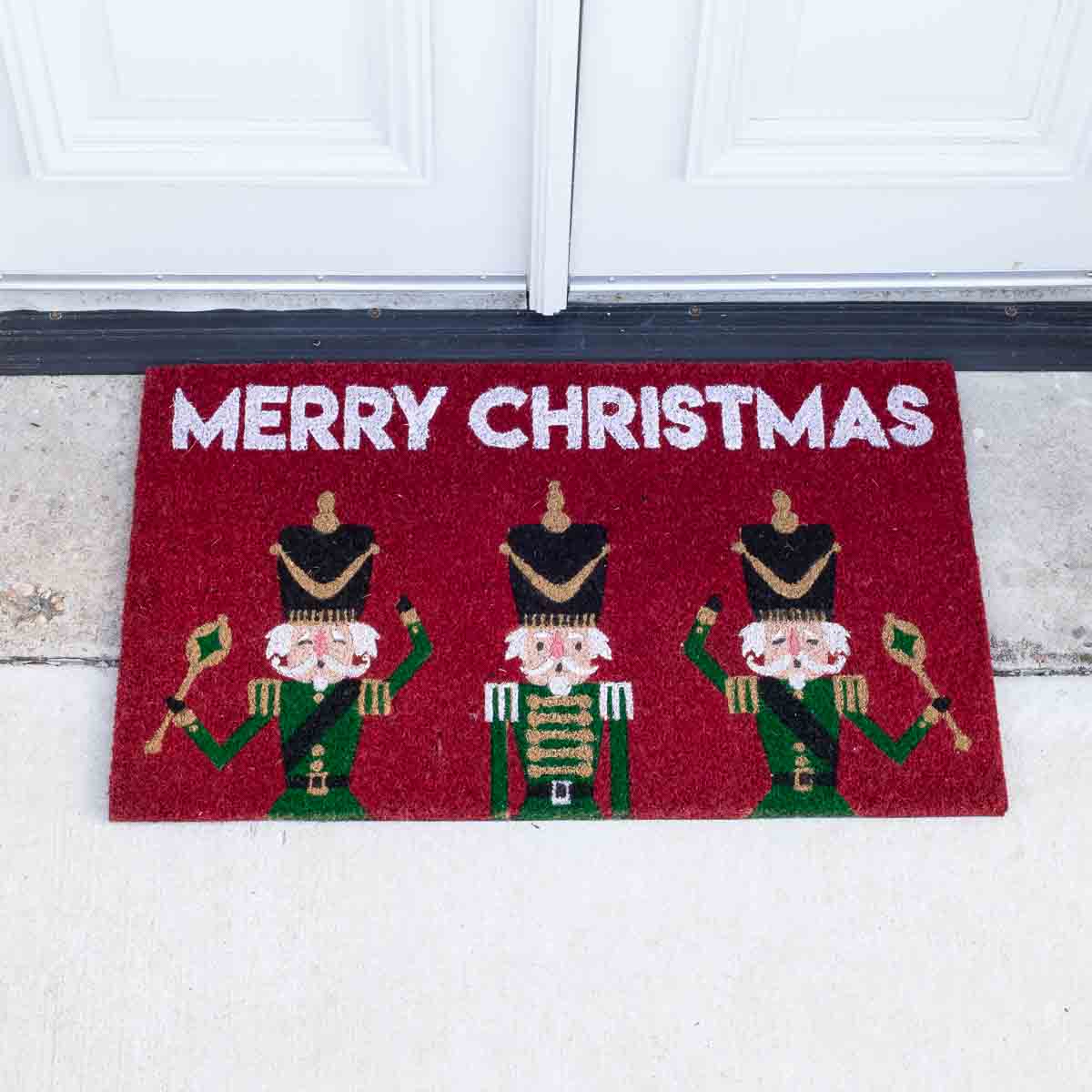 30" x 18" Nutcracker Merry Christmas Coir Doormat Red