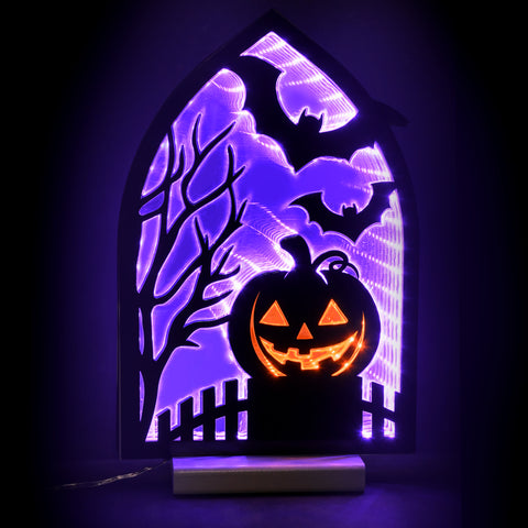 Pumpkin w/Bats Infinity Light, Acrylic w/UL Plug, 12"