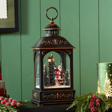 LED Snow Globe Lantern w/Santa & Pooch, 15.5"