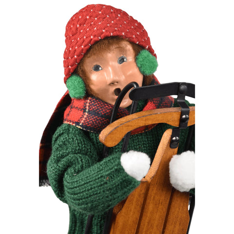 Sledding Boy Caroler Figurine, 10"