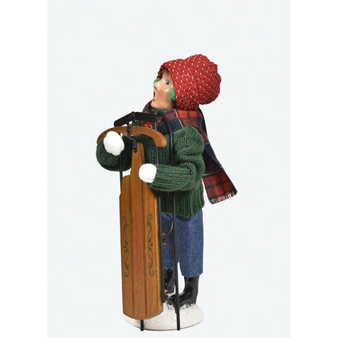 Sledding Boy Caroler Figurine, 10"