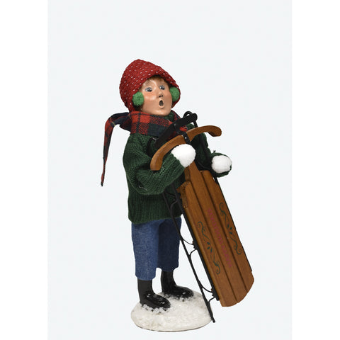 Sledding Boy Caroler Figurine, 10"