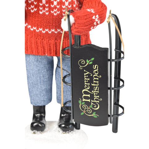 Sledding Girl Caroler Figurine, 10"
