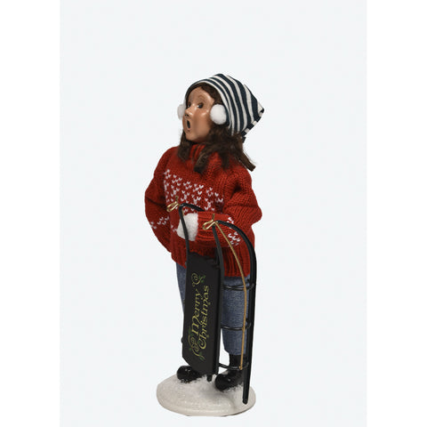 Sledding Girl Caroler Figurine, 10"