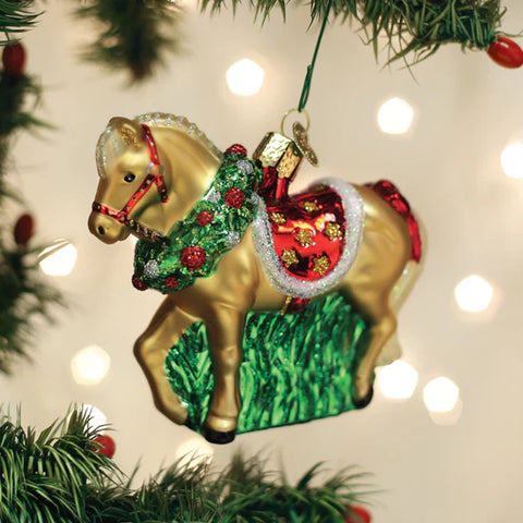Horse With Wreath Ornament, 3.5"