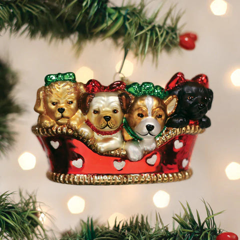 Puppies in a Basket Ornament