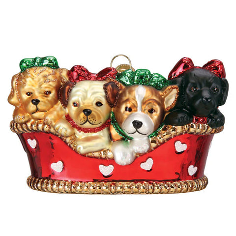 Puppies in a Basket Ornament