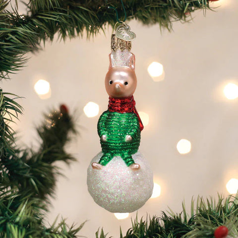 Piglet on Snowball Ornament