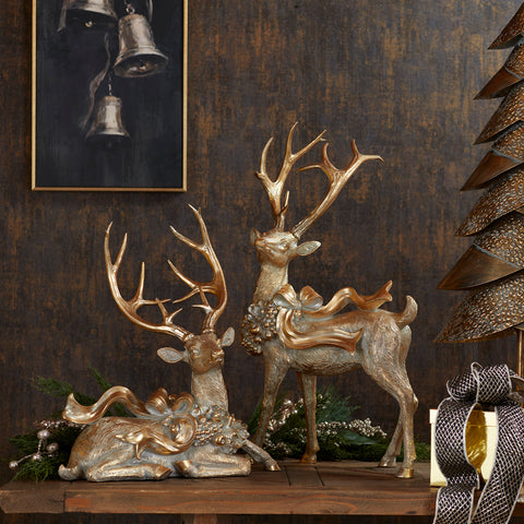 Resin Deer w/Bow Figurine, 19.5 - 27.5" (2 styles - sold individually)