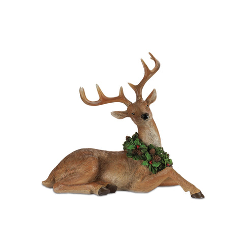 Resin Deer w/Wreath Figurine, 13 - 18" (2 styles - sold individually)