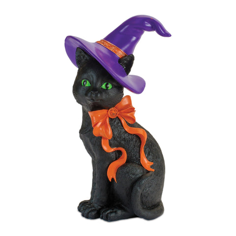 Resin Cat w/Witch Hat Figurine, 13.5"