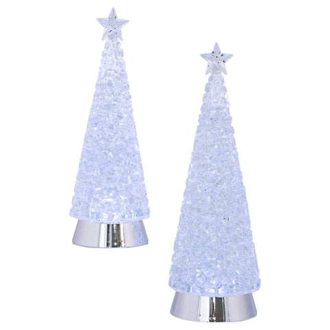 LED Cube Swirl Christmas Tree Tabletop Decoration, 2-piece Set, 12-14"