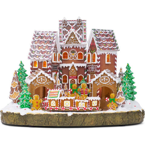 LED Gingerbread Musical House W/ Rotating Train, 10.25"H