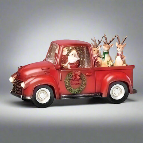 LED Lighted Swirl Truck W/ Santa And Reindeer, 6"