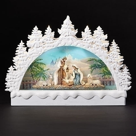9"H LED Swirl Nativity Arch Water Globe
