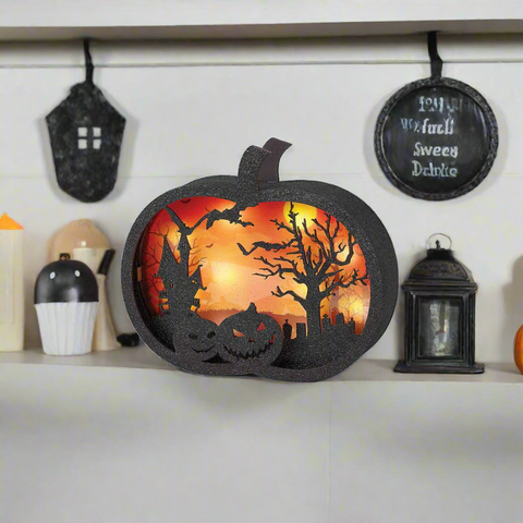 LED Lasercut Jack-O'-Lantern Scene, 8.5"