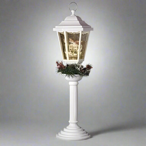 LED Swirl Lamp Post W/ Wreath Snow Globe, 27.5"