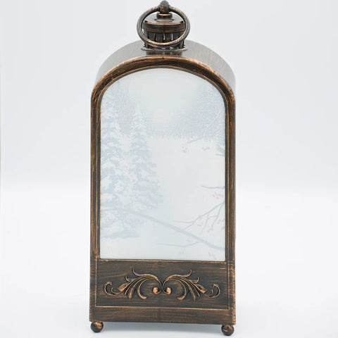 Lighted Swirl Bronze Arch Lantern with Cardinals, 11.75"