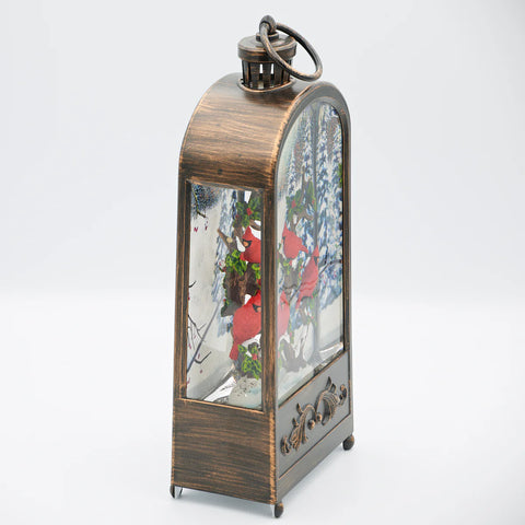 Lighted Swirl Bronze Arch Lantern with Cardinals, 11.75"