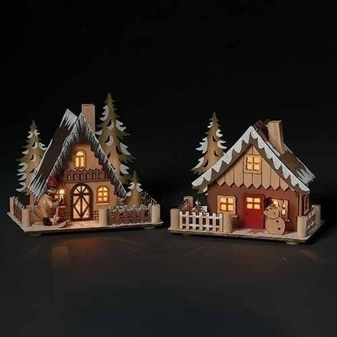 5.25"H LED Christmas Cabin Scene
