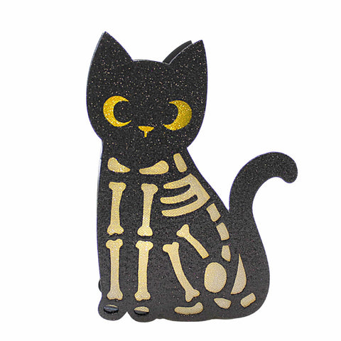 Lighted Black Cat Bones Halloween Figure, 7"