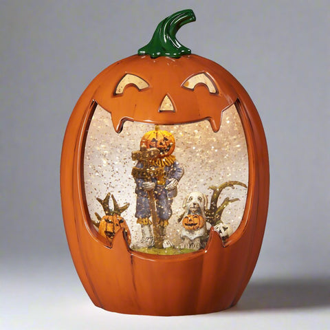 Lighted Swirl Jack-O'-Lantern  Snow Globe, Halloween Scene, 8.5"