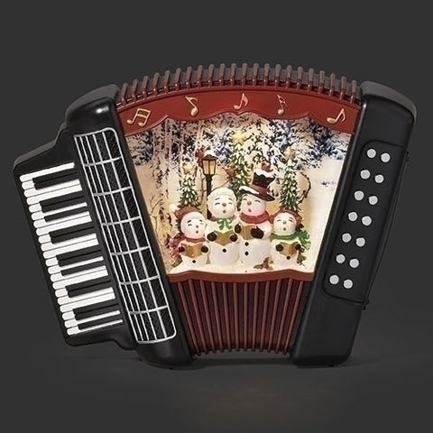 Lighted Swirl Musical Accordion Snow Globe W/ Snowmen Carolers, 7.5"