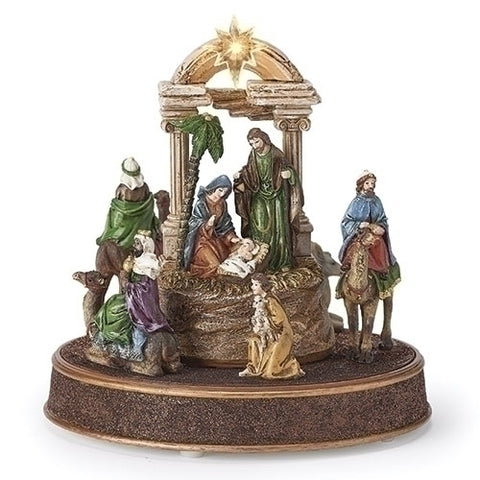 Lighted Musical Nativity Scene W/ Rotation, 9.2"