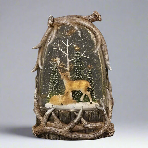 Lighted Swirl Antler Casing With Deer Family In Forest, 8.7"