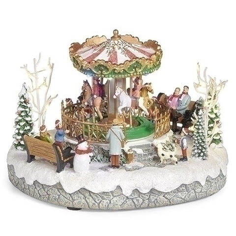 Lighted Musical Winter Carousel In Park, 6"