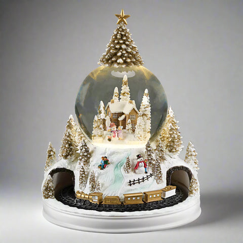 Lighted Musical Cabin Snow Globe W/ Rotating Train