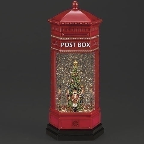 Lighted Swirl Post Box Snow Globe, 12", 6/18 Hour Timer