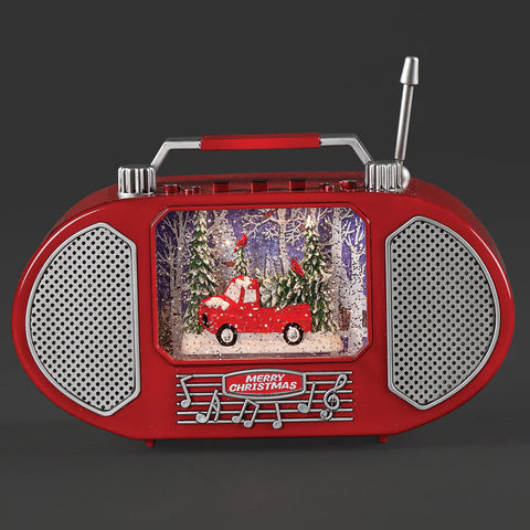 Confetti Lites Lighted Swirl Retro Radio W/ Red Truck & Cardinals Scene, 6"