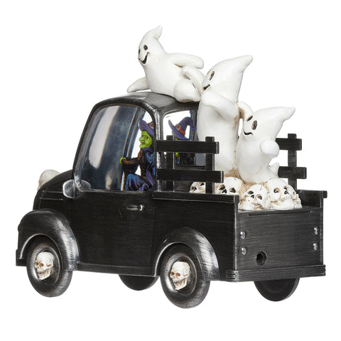 Lighted Swirl Vintage Truck W/ Witch and Ghosts, 7.75"