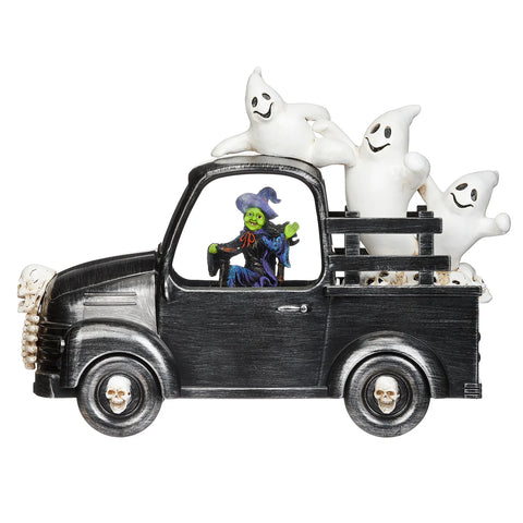 Lighted Swirl Vintage Truck W/ Witch and Ghosts, 7.75"