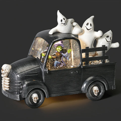 Lighted Swirl Vintage Truck W/ Witch and Ghosts, 7.75"