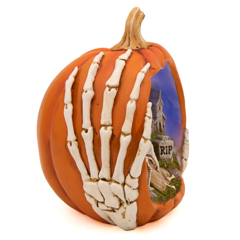 Lighted Orange Pumpkin with Graveyard Scene, 7.5"
