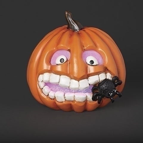 Lighted Pumpkin Face Eating Spider FIgurine, 8"