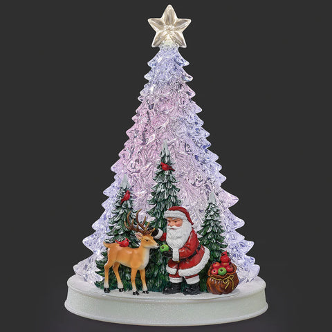 Lighted Musical Tree with Santa and Reindeer Scene, 12"