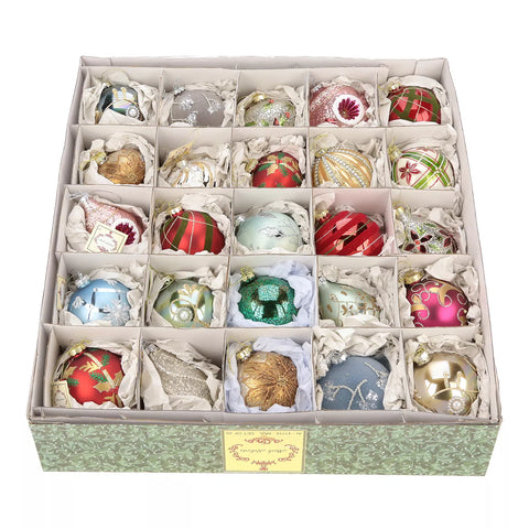 Glass Assorted Ornaments in Box, 4" (Set of 25)