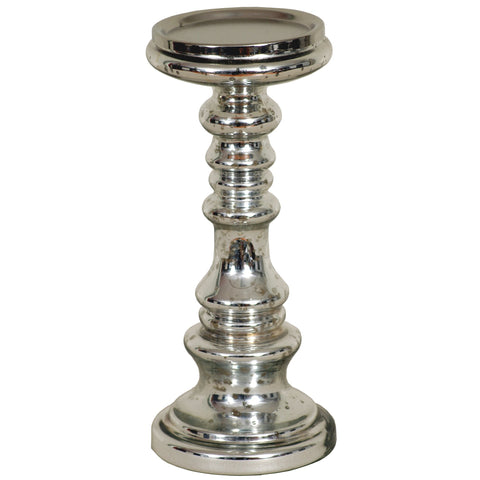 Candle Holder Glass Pillar, 9" (Mercury Silver)