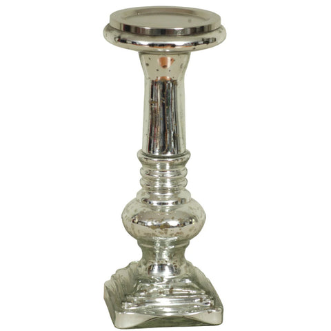 Candle Holder Glass Pillar, 11" (Mercury Silver)