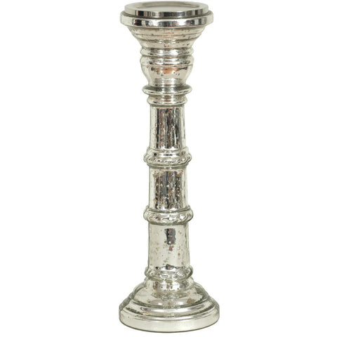 Candle Holder Glass Pillar, 15" (Mercury Silver)