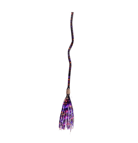 4' 360L Witch's Broom Décor with Purple and Orange Twinkle Micro Lights and Black Tape