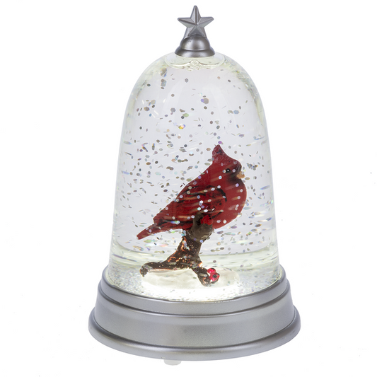 5"H Lighted LED Cardinal in Cloche Mini Shimmer