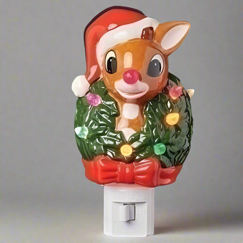 Lighted Rudolph Night Light With Wreath Around Neck, 5"