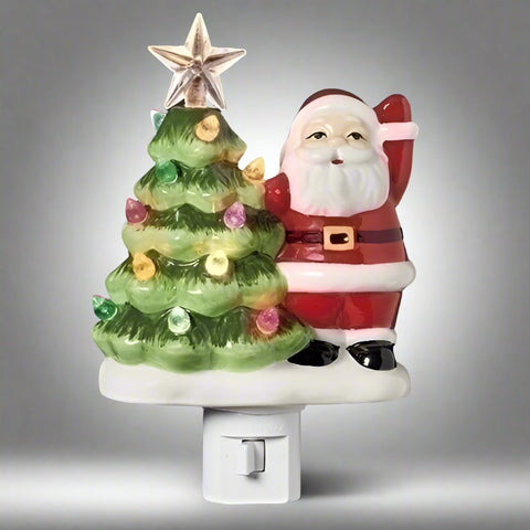 Vintage Santa With Christmas Tree Night Light, 6"