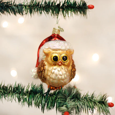 Santa Owl Ornament, 3.75"